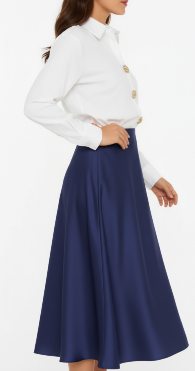 Falda azul satinada Simona