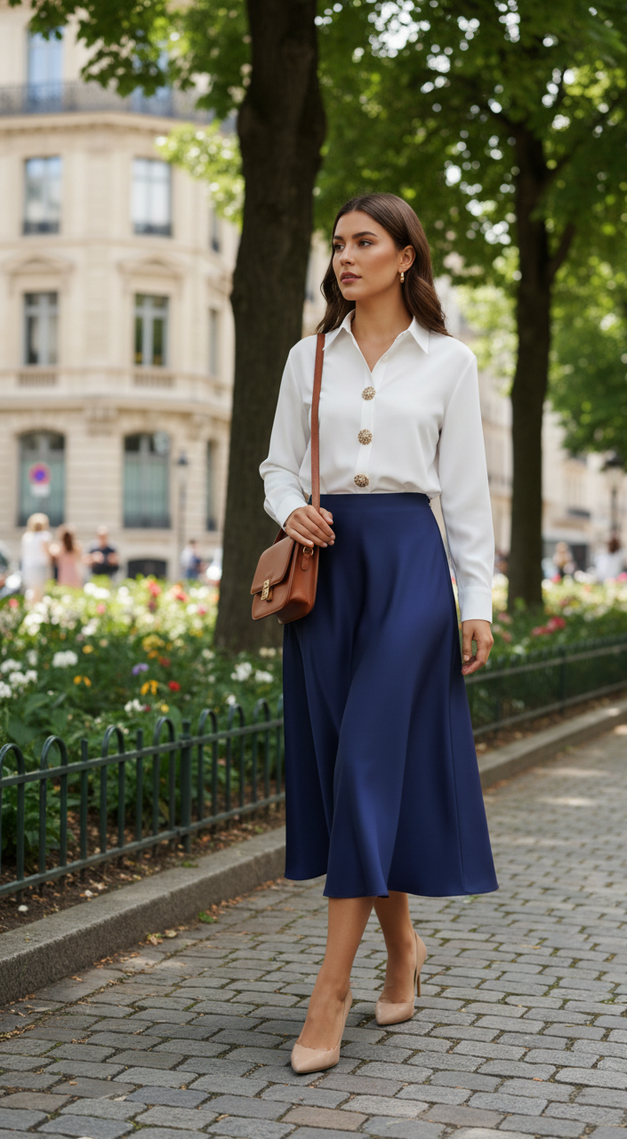 Falda azul satinada Simona