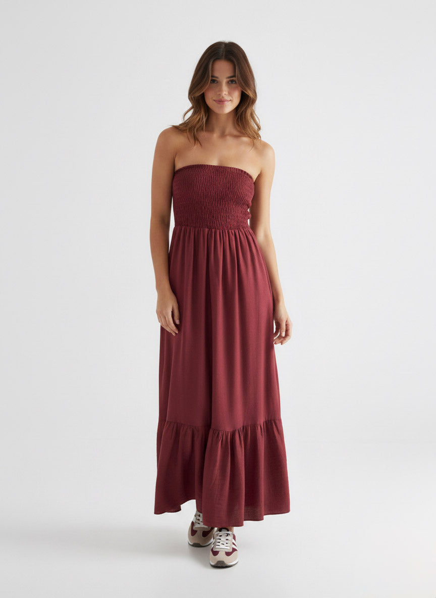 Vestido palabra de honor pasión Carmesí