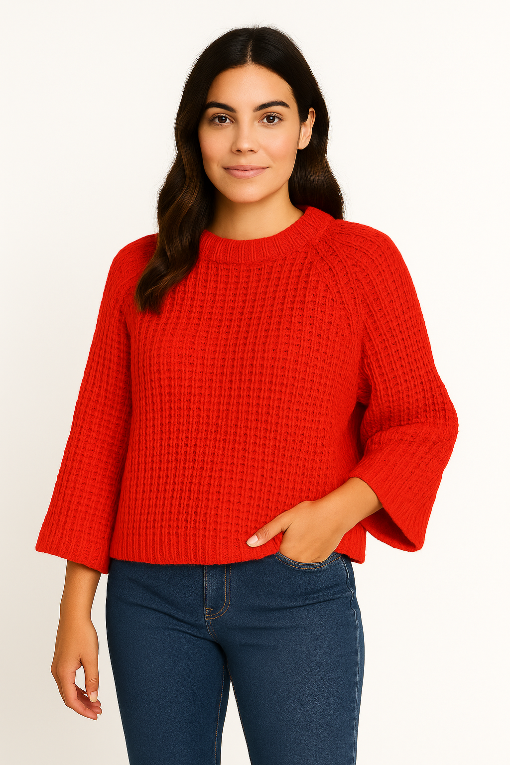 Red knitted bell-bottom sweater Marga