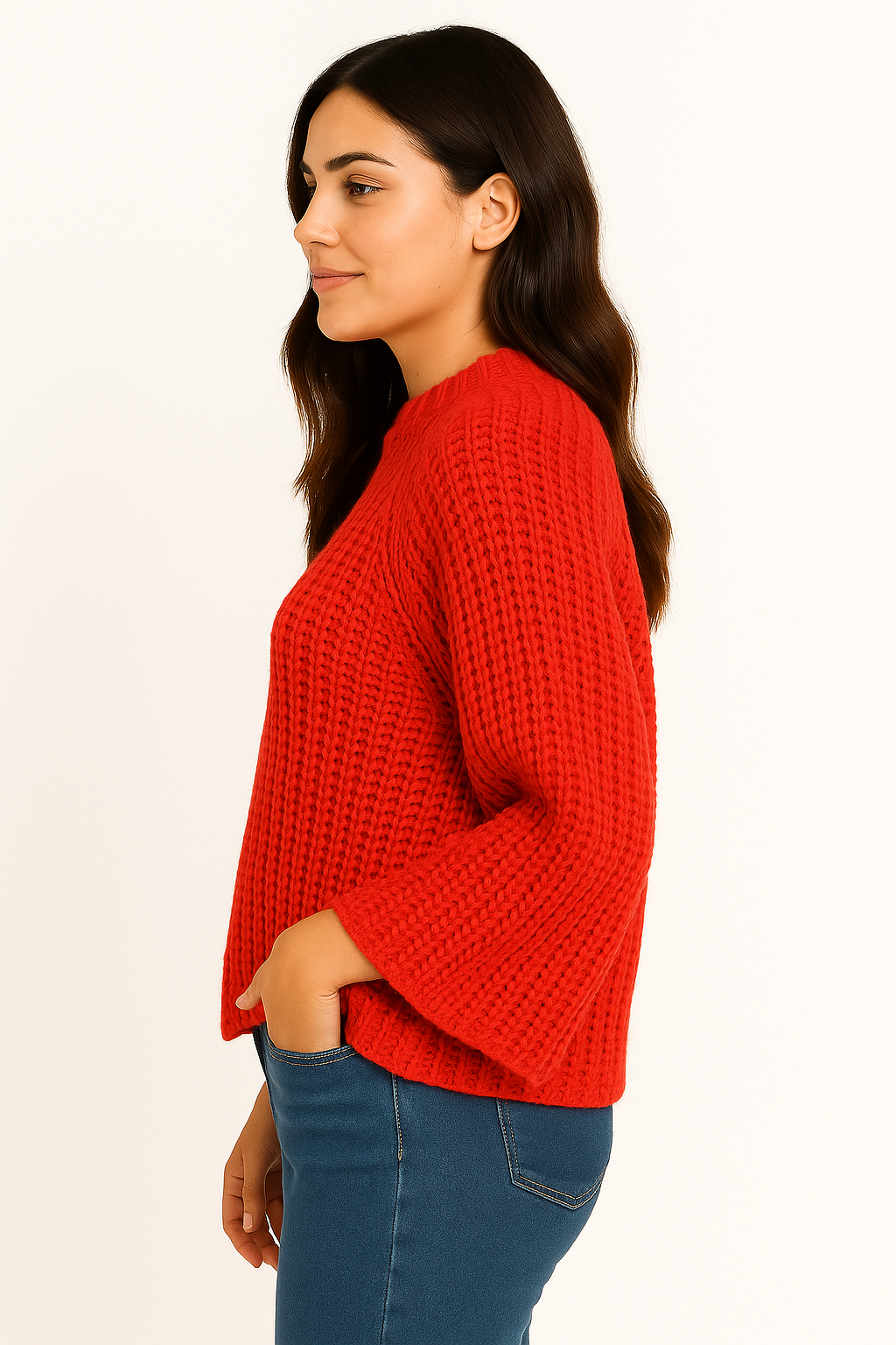Red knitted bell-bottom sweater Marga