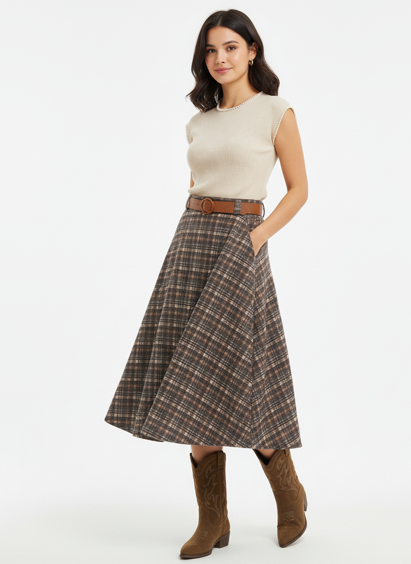 Falda cuadros Midi Highland Check
