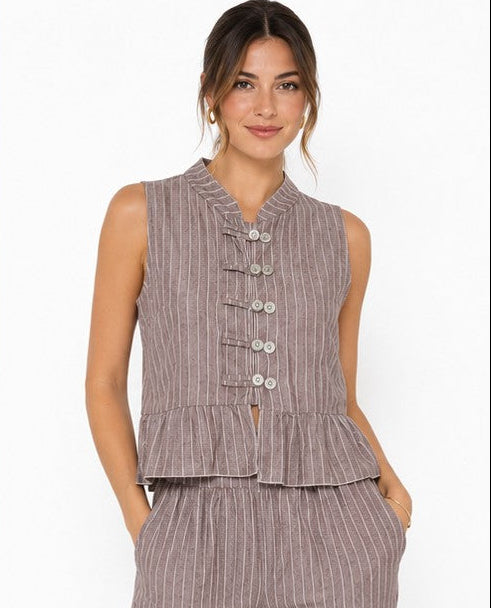Blusa Linen Stripes Taupe