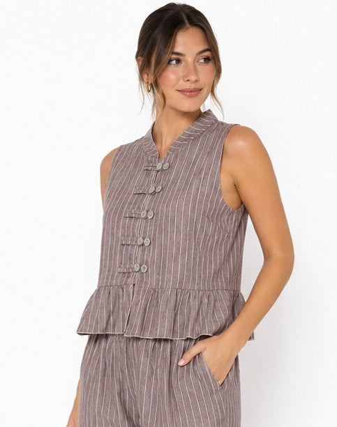 Blusa Linen Stripes Taupe